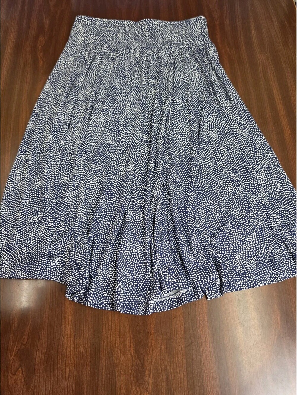 Hilary Radley Small Skirt Blue White Polka Dot Midi Pleated Boho Retro Preppy